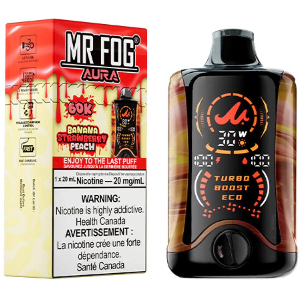 Banana Strawberry Peach Mr Fog Aura 60k Puffs Disposable Vape