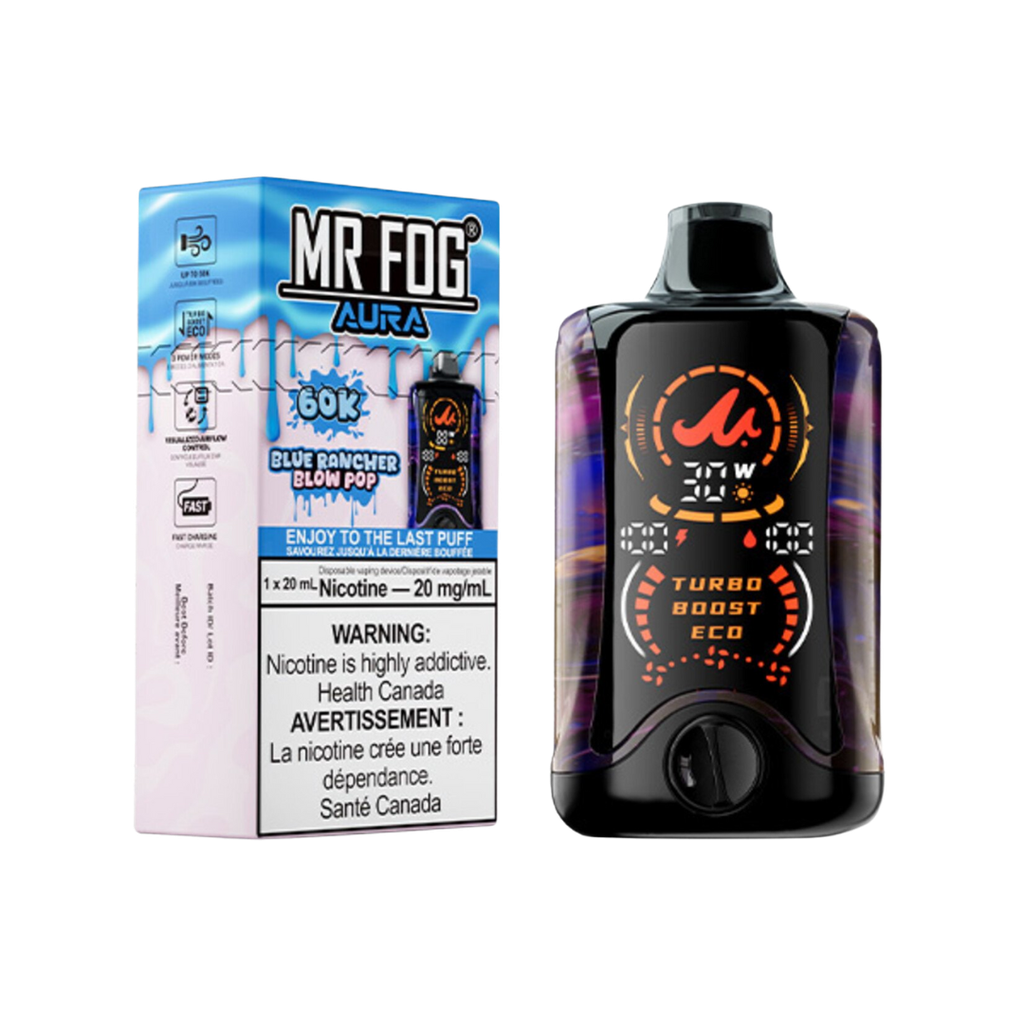 Blue Rancher Blow Pop Mr Fog Aura 60k Puffs Disposable Vape