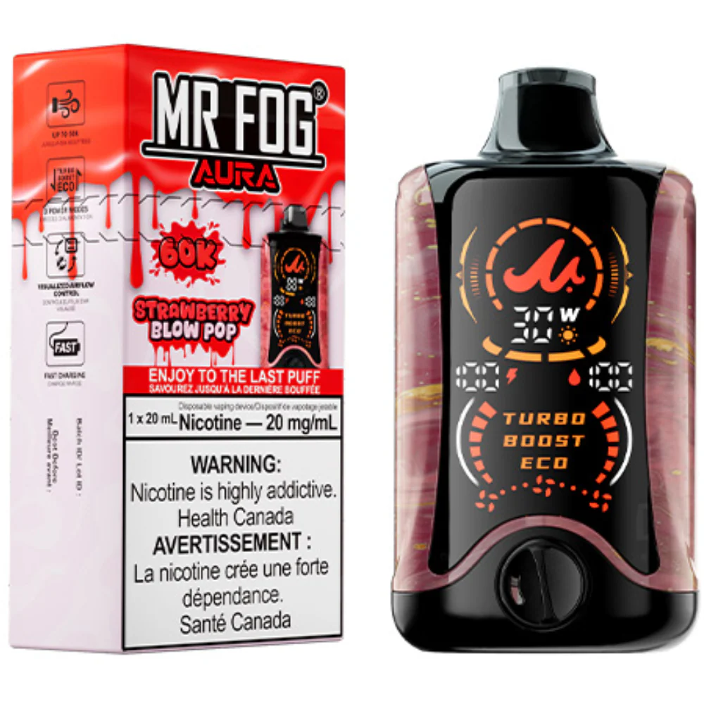 Strawberry Blow Pop Mr Fog Aura 60k Puffs Disposable Vape