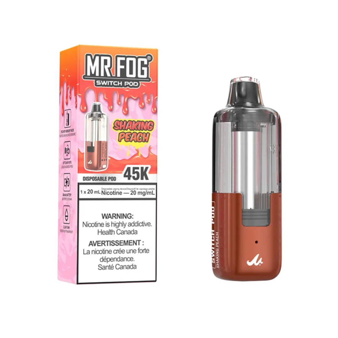 mr-fog-swpd12-mr-fog-switch-pod-pods-shaking-peach.webp Shaking Peach Mr Fog Switch 45000 Puffs Disposable Vape - Pods Only